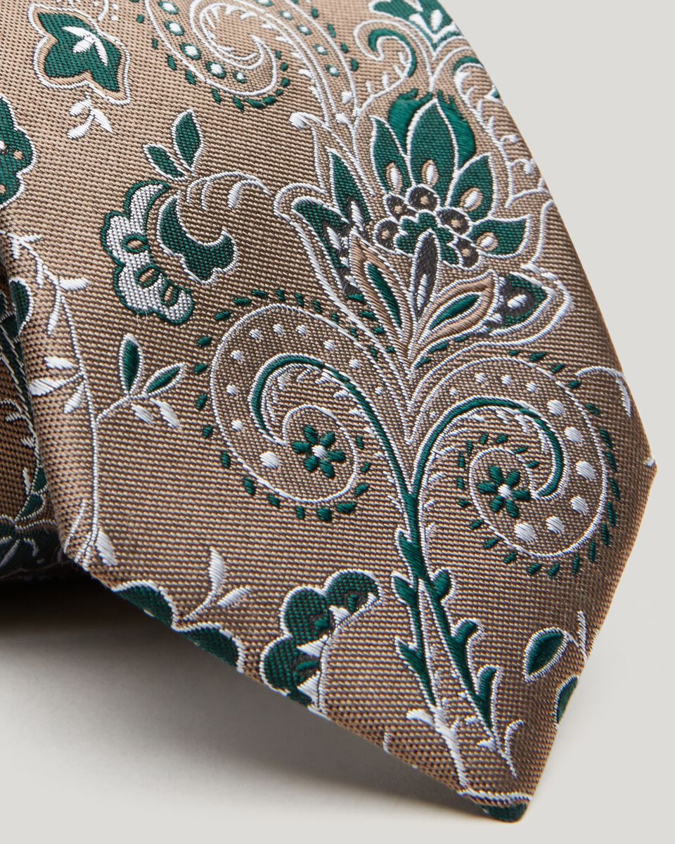 Biscuit Two-Tone Floral Jacquard Silk Tie
